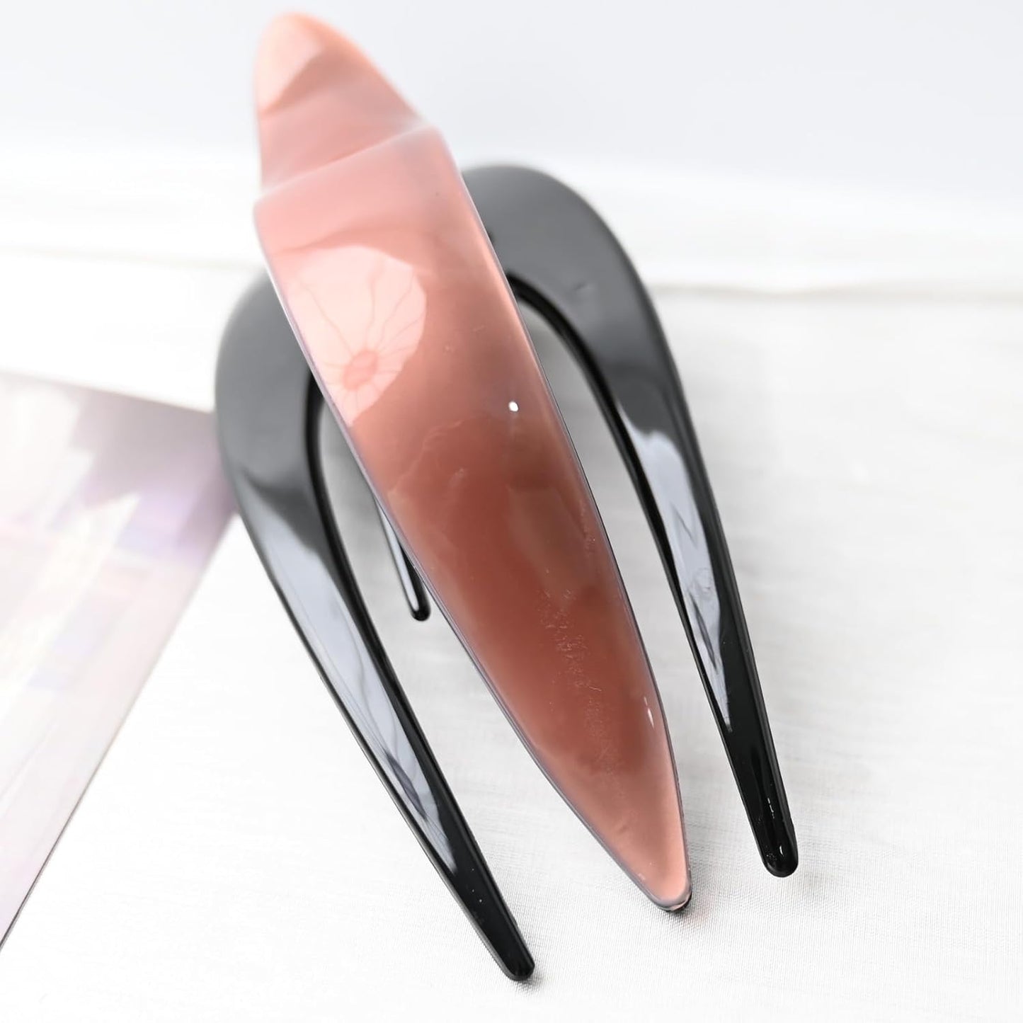 Handmade Celluloid French Design Tortoise Shell Barrettes Side-slide Opening Duck Luxury Fashion Accessories Hair Clip Claw for Women (pink)