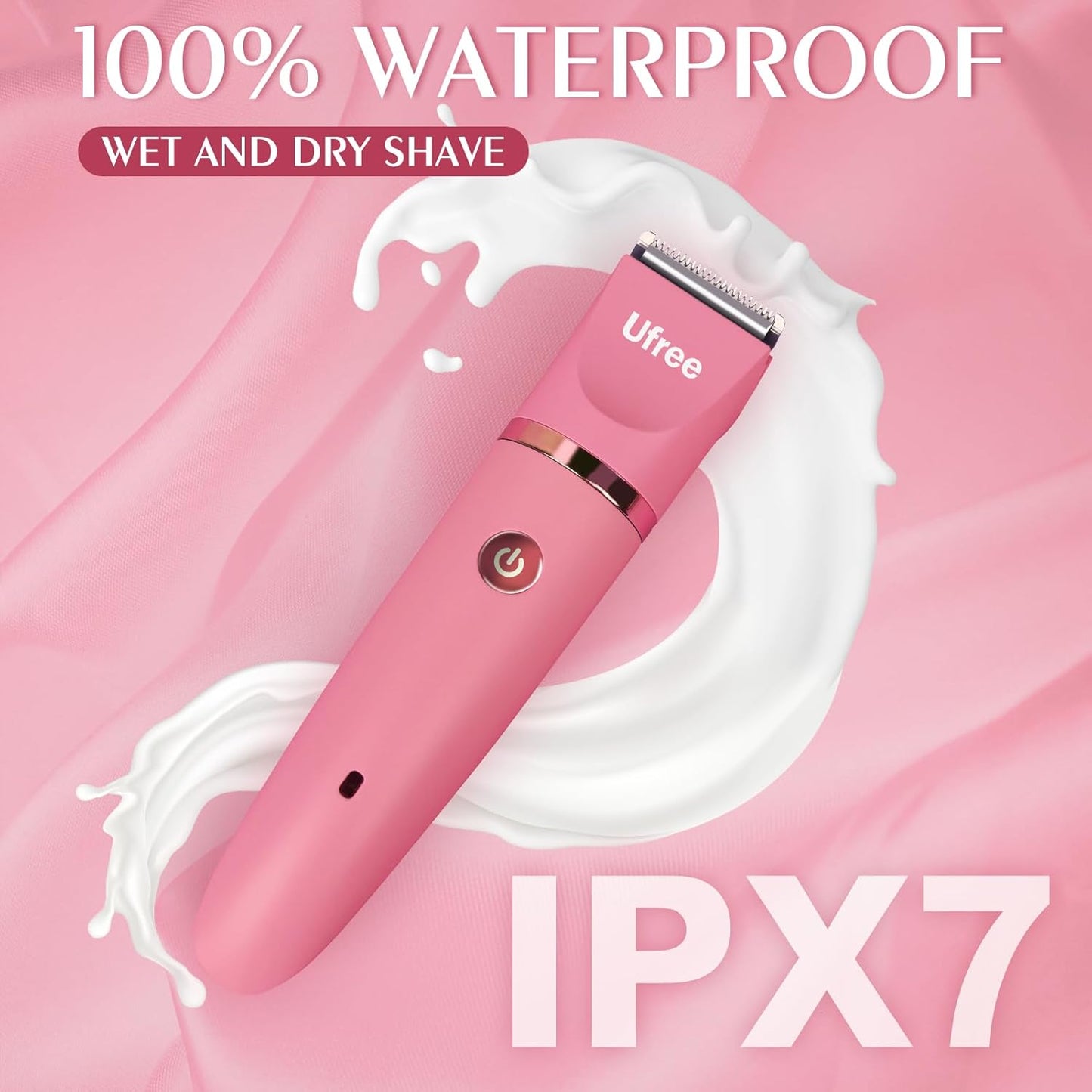 Ufree Bikini Trimmer Electric Razors for Women, Rechargeable Pubic Hair Trimmer Electric Shaver for Legs Body Hair, Bikini Shaver IPX7 Waterproof, Rose Red