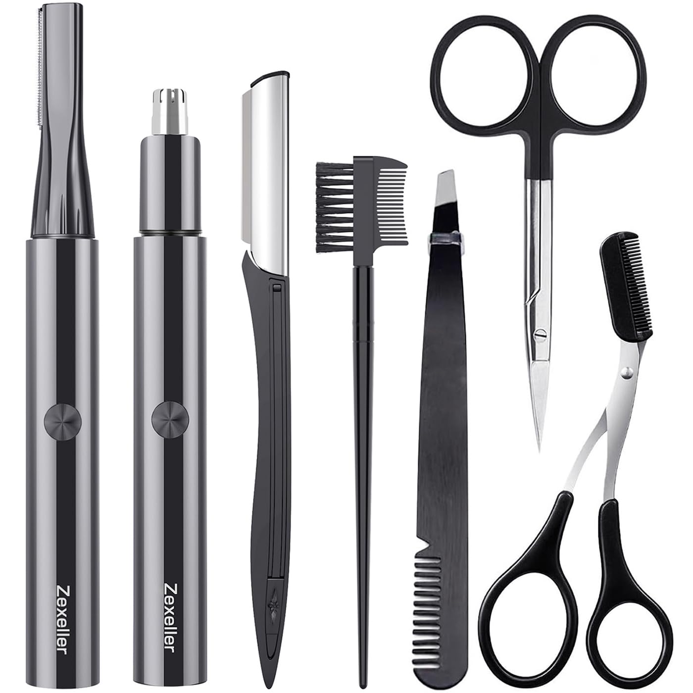 9-in-1 Precision Trimmer Kit: Eyebrow Trimmer,Electric Eyebrow Razor, Nose Trimmer, Grooming Scissors, Tweezers & Brush | All-in-One Grooming Tool
