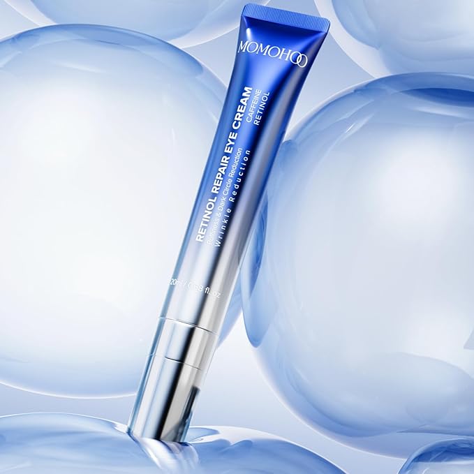 MOMOHOO Retinol Caffeine Under Eye Cream – Anti-Aging Eye Cream with Soluble Collagen for Puffiness, Wrinkles, and Under-Eye Bags, Hydrating & Soothing Formula for Women (0.68 fl. oz)