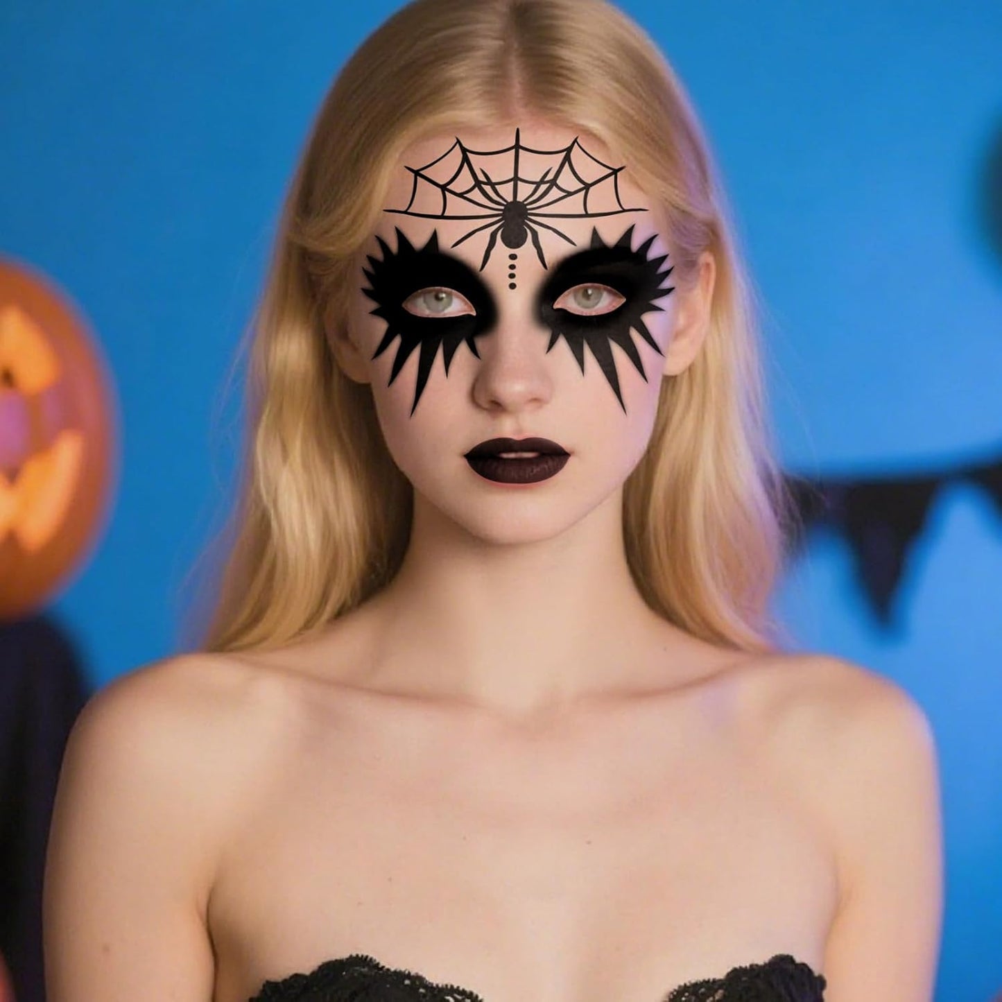 Halloween Face Tattoos, Spooky Temporary Tattoo Stickers, Face Tattoo Decals with Spider&Spiderweb,Makeup Tattoo Stickers,Halloween Face Sticker Tattoos Art for Women Men Adults Kids 8Pcs