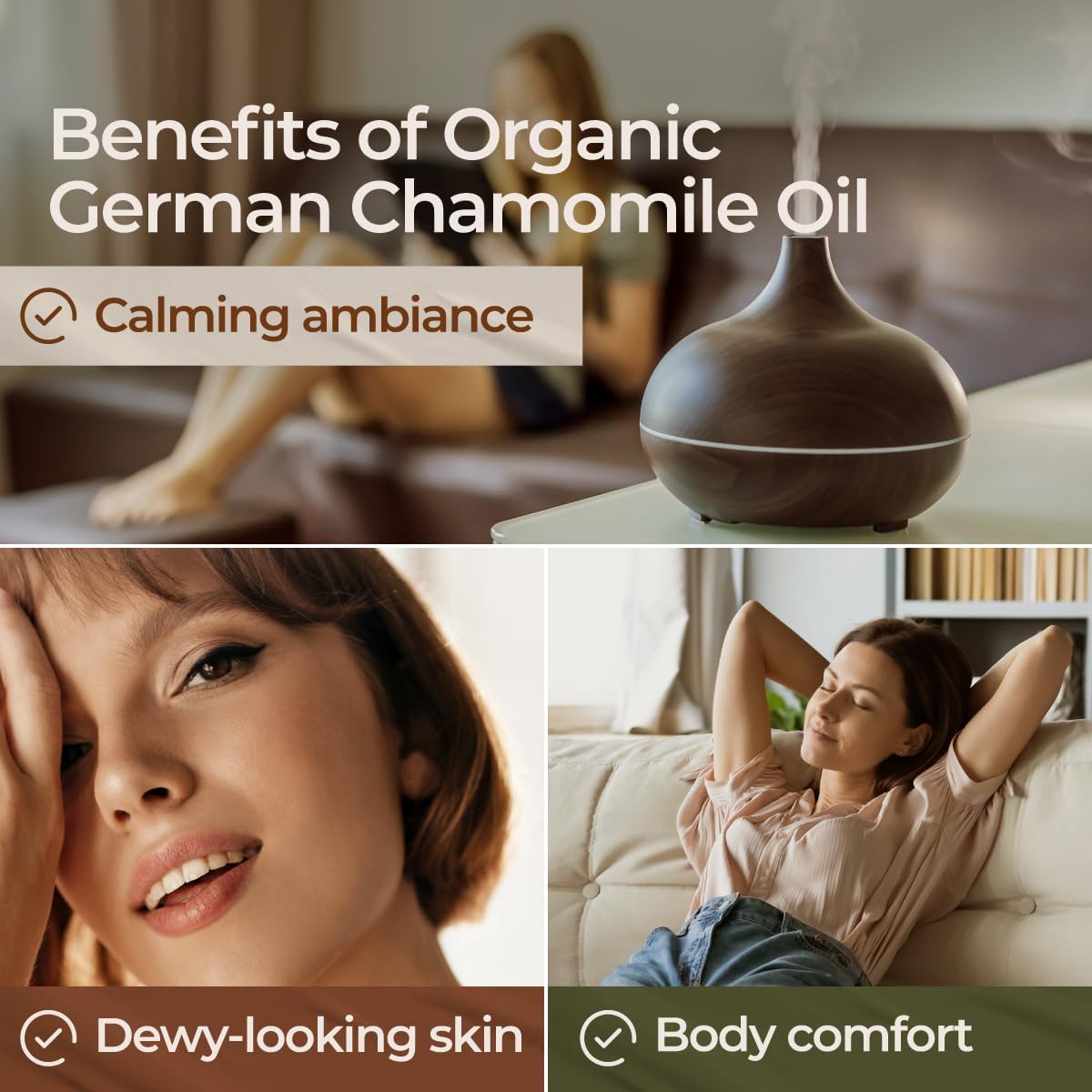 Gya Labs Organic German Chamomile Essential Oil - 0.34 Fl Oz - for Skin, Hair, Diffuser, Aromatherapy, DIY Candle Making Scents