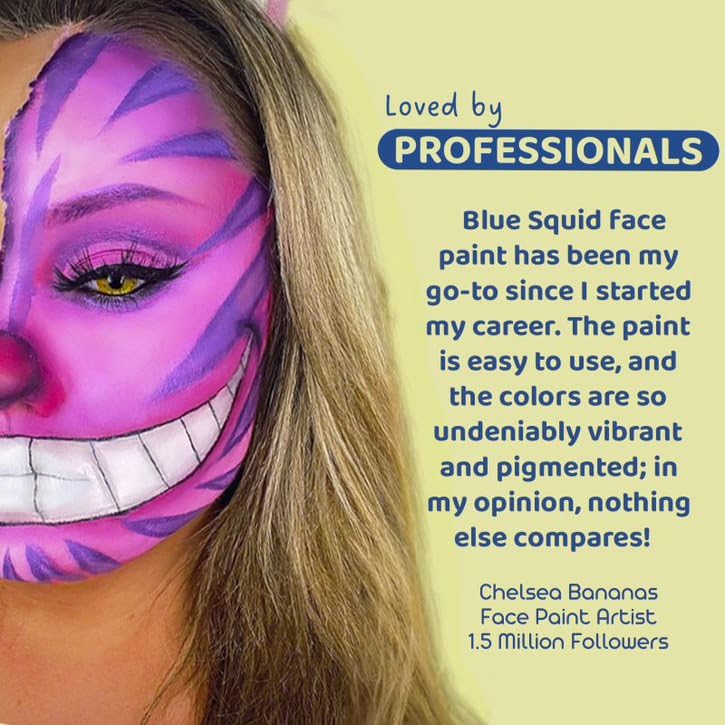 Blue Squid Face Paint Water Based Single Cake Professional Face Paint & Body Paint - Water Activated, Kids Adults Face Painting for Costume, Halloween Makeup, Cosplay - Red & White Face Paint 30g