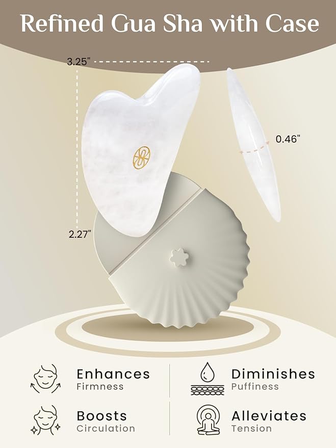 Rena Chris Gua Sha Facial Tools-Ergonomic White Jade Gua Sha for Face Massage, Jawline Sculpting & Puffiness Reduction with Silicone Case (White)