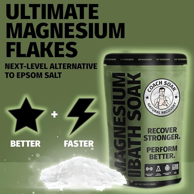 Coach Soak Recovery Bath Soak Eucalyptus Tea Tree and Magnesium Lotion with MSM Cooling Menthol Bundle, Made in USA