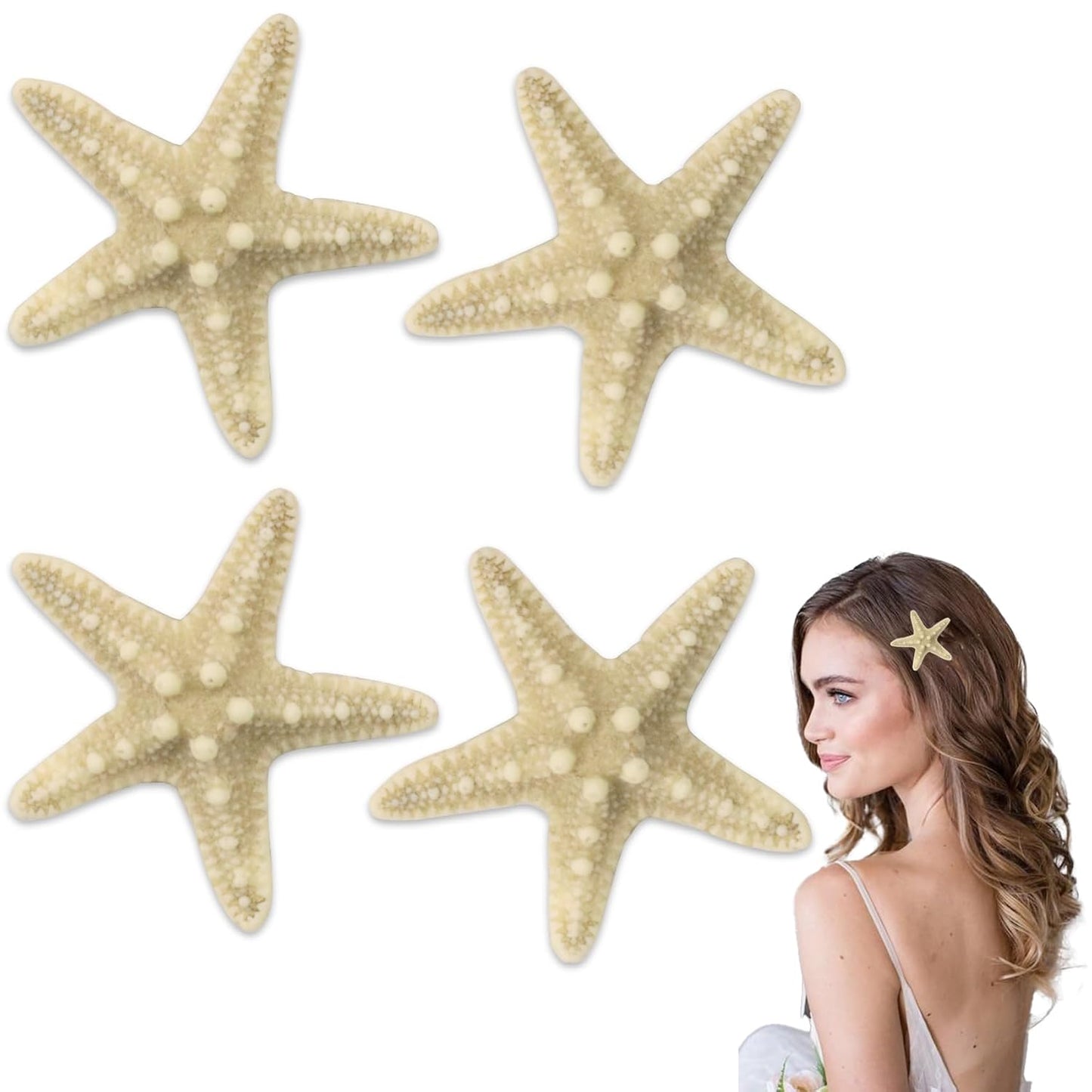 4 Pcs Starfish Hair Clip Mermaid Costume Accessories for Women and Girls Resin Sea Star Hairpins Seashell Clips Accessories for Mermaid Halloween Beach Costume