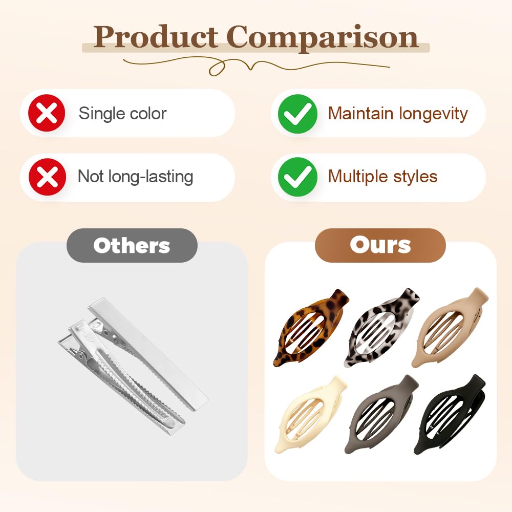 Flat Hair Clips for Women, Flat Claw Clips & Duckbill Hair Clips for Thick or Thin Hair, No-Slip Grip Hair Styling Accessories for Daily Use (Multicolor-M)