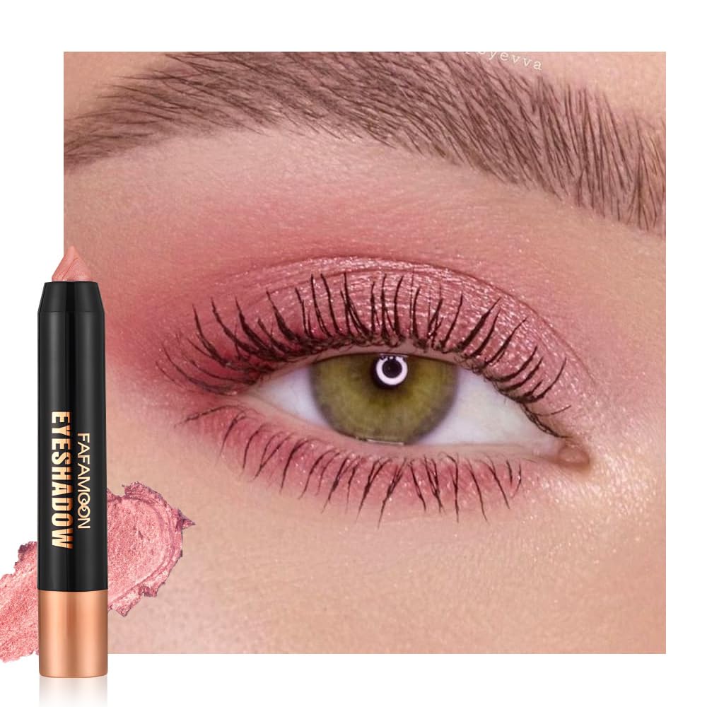 AMY'S DIARY Smoky Pink Shimmer Eyeshadow Stick, Cream Eye Shadow Pencil Waterproof, Eyeshadow Crayon Pen Eye Brightener Stick for Eyes Highlighter
