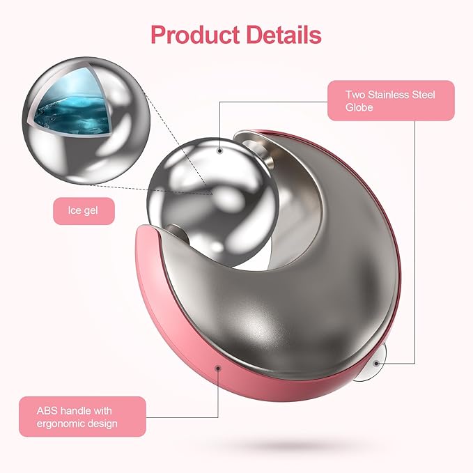 Ice Globes for Face, Anti-Puff Eye Roller, Dark Circles Under Eye Roller for Eyes and Neck, Durable Cryo Sticks for Face, Skin Care MassageTool for Daily Beauty Pink