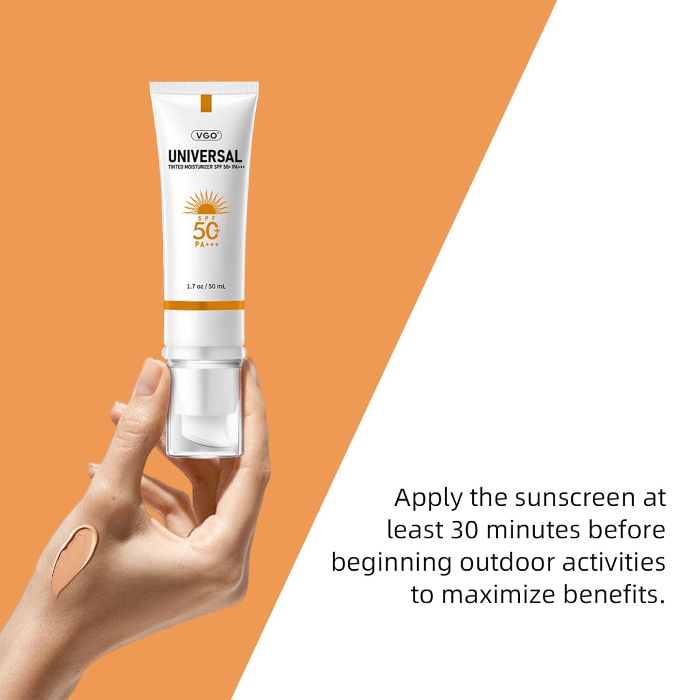 VGO Tinted Sunscreen for Face SPF 50, Hydrating Sun Essence Leaves No Sticky Feeling Travel Size Sunscreen Against UVA and UVB Rays 50ml / 1.7oz
