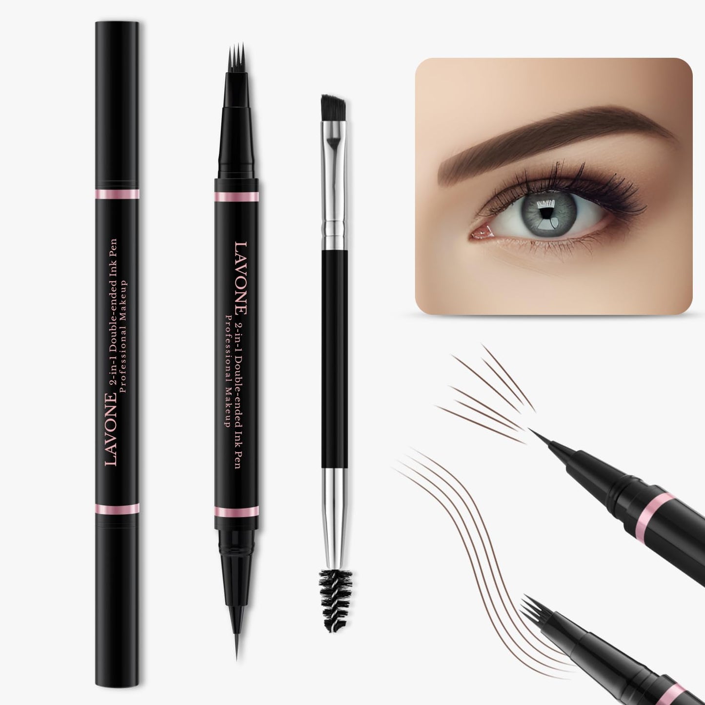 Eyebrow Pencil,2-in-1 Waterproof Eyebrow Pen with 4 Tip Brow Pen and Ultra-Precise Brow Pencil,with Dual-ended Eyebrow Brush,Eyebrow Makeup for Natural Looking Eyebrows - Brunette