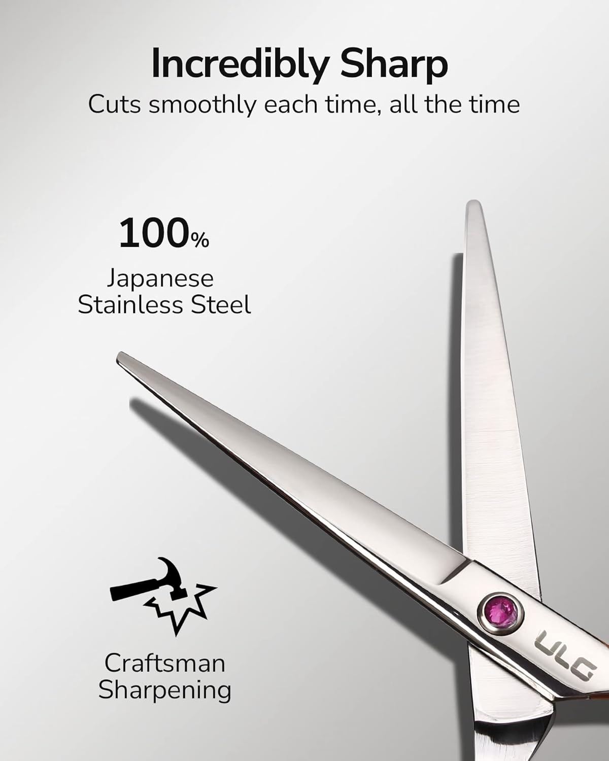 Hair Cutting Scissors, ULG Professional Hair Scissors 6.5 inch Right-Hand Razor Edge Barber Shears Salon Hair Cutting Shears Made of Japanese Stainless Steel, Hand Sharpened Pink