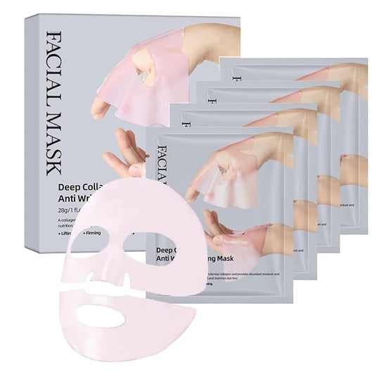 5 Packs Korean Overnight Collagen Face Mask: Glass Skin Face Mask for Deep Moisturizing, Firming, Glowing – Low Molecular Bio Collagen Sleeping Sheet Mask for Glass Glow