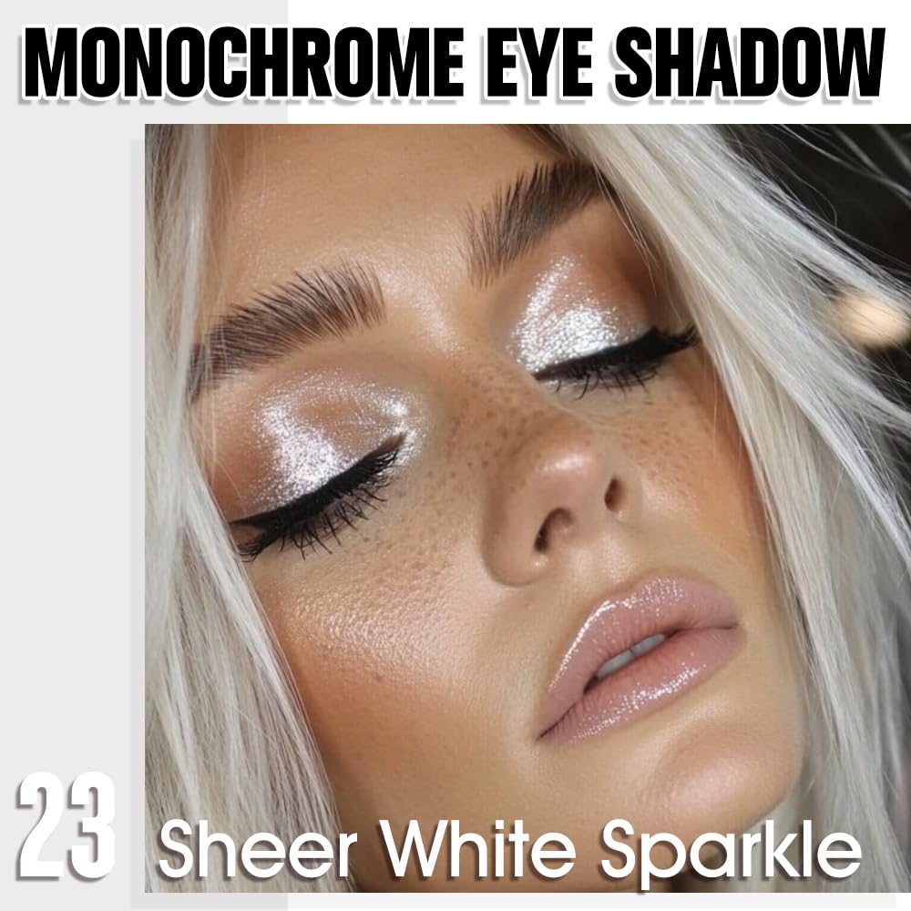 Sheer White Sparkle Single Eyeshadow, Lightweight Blendable Mini Eye Shadow for Older Women, Monochrome Eyeshadow Palette Makeup Pigmented Waterproof, Vegan & Cruelty-Free, 23