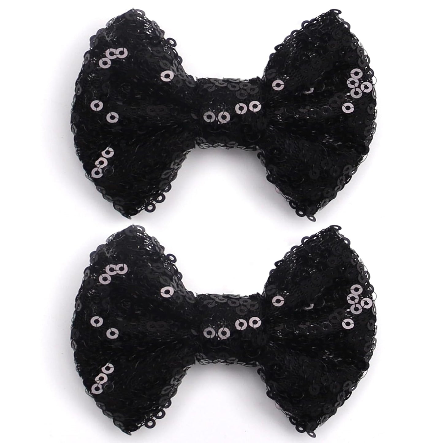 KISZU 3 Inch Glitter Hair Bows Clips, Sparkling Sequin Little Bow HairPins for Baby Girls Children Teens and Women (Black)