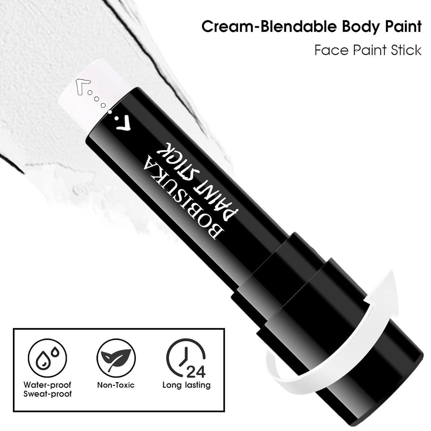 BOBISUKA White Face Paint Stick for Halloween, Sports, Cosplay – Non-Toxic Body Paint Stick for Skeleton Clown Ghost Makeup – Great for Eye Black, SFX & Costume Looks