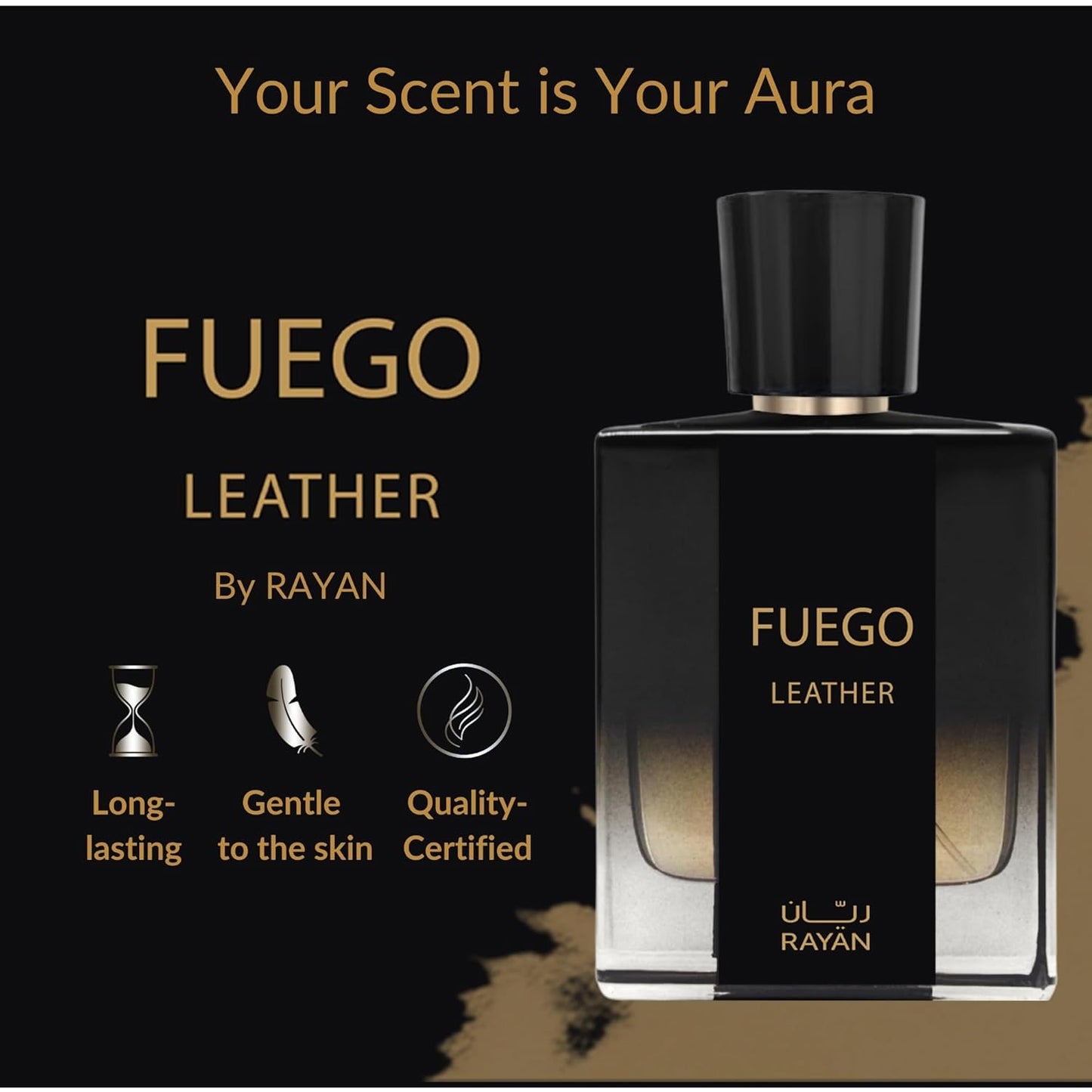 Fuego Leather Perfume for Men – Long Lasting Arabian Eau De Parfum, 100mL (3.34 Fl oz) Men Perfume with Bergamot, Lavender, Vetiver, Sandalwood & Amber - Ideal Gift for Father's Day