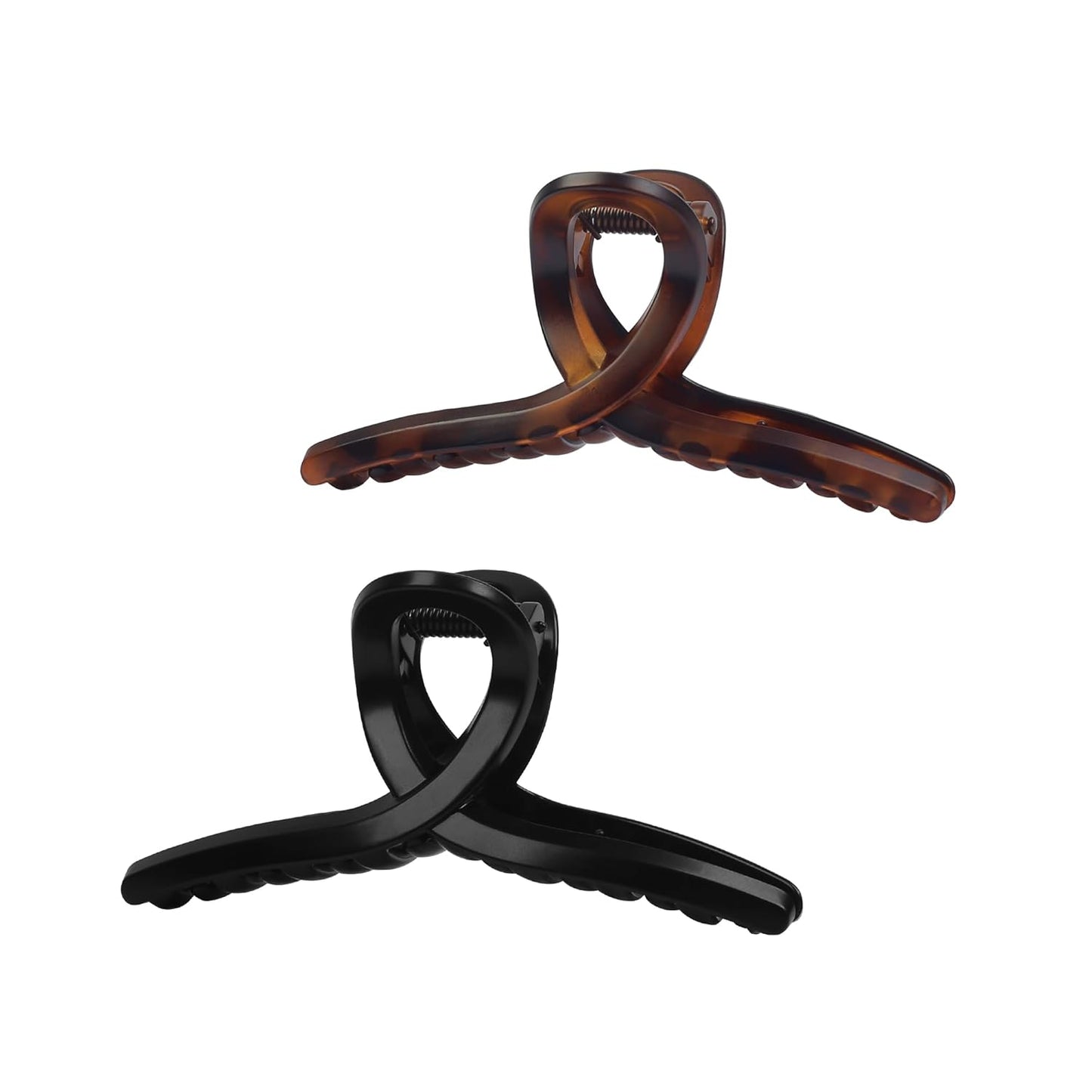 4.3” Loop Claw Clips – 2-Pack Matte Black & Tortoise Hair Clips for Women, Patented Butterfly Spring, 360° Grip, Strong Hold