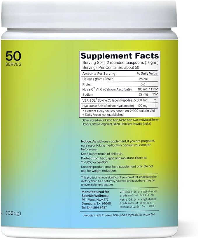 Sparkle Wellness Skin Boost Plus (Mixed Berry) [50-Serves] | Collagen Powder Supplement with VERISOL Bioactive Hydrolyzed Collagen Peptides, Vitamin C & Hyaluronic Acid to Improve Skin Elasticity