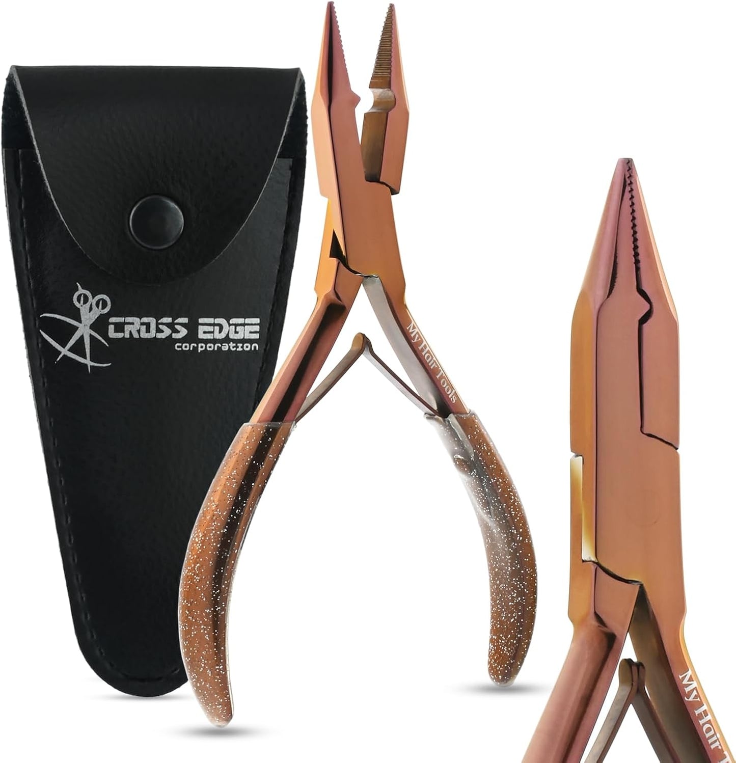 Professional Hair Extension Tools Microlink Bead Remover Plier for Hair Extensions Removal Micro Ring Beads Opener 5.5 Inch Pliers Silver Polish Stainless Steel (Rose Gold Glitter Applicator)