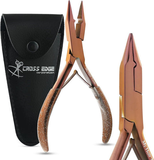 Professional Hair Extension Tools Microlink Bead Remover Plier for Hair Extensions Removal Micro Ring Beads Opener 5.5 Inch Pliers Silver Polish Stainless Steel (Rose Gold Glitter Applicator)