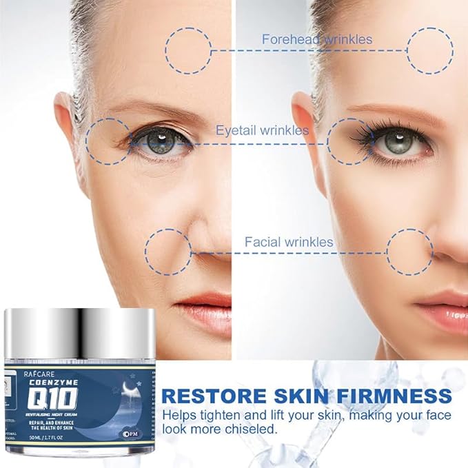 Renewing Coenzyme Q10 Night Cream – Intense Hydration & Anti-Aging Formula for Sensitive Skin, Non-Greasy Overnight Repair with Hyaluronic Acid 1.7 Fl Oz