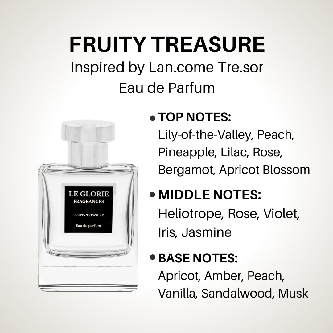 Inspired by L*ncome Tresor Eau de parfum, Fruity Treasure EDP, Long Lasting 12-14 Hours Perfume Spray for Women, All Skin Types, Cruelty Free - 1.7 fl oz 50ml