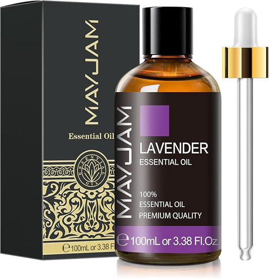 Lavender Essential Oil 100ML, MAYJAM Pure Essential Oils for Diffusers, Massage, Lavender Oil for Soap Candle Making, Huge 3.38FL.OZ Bottle