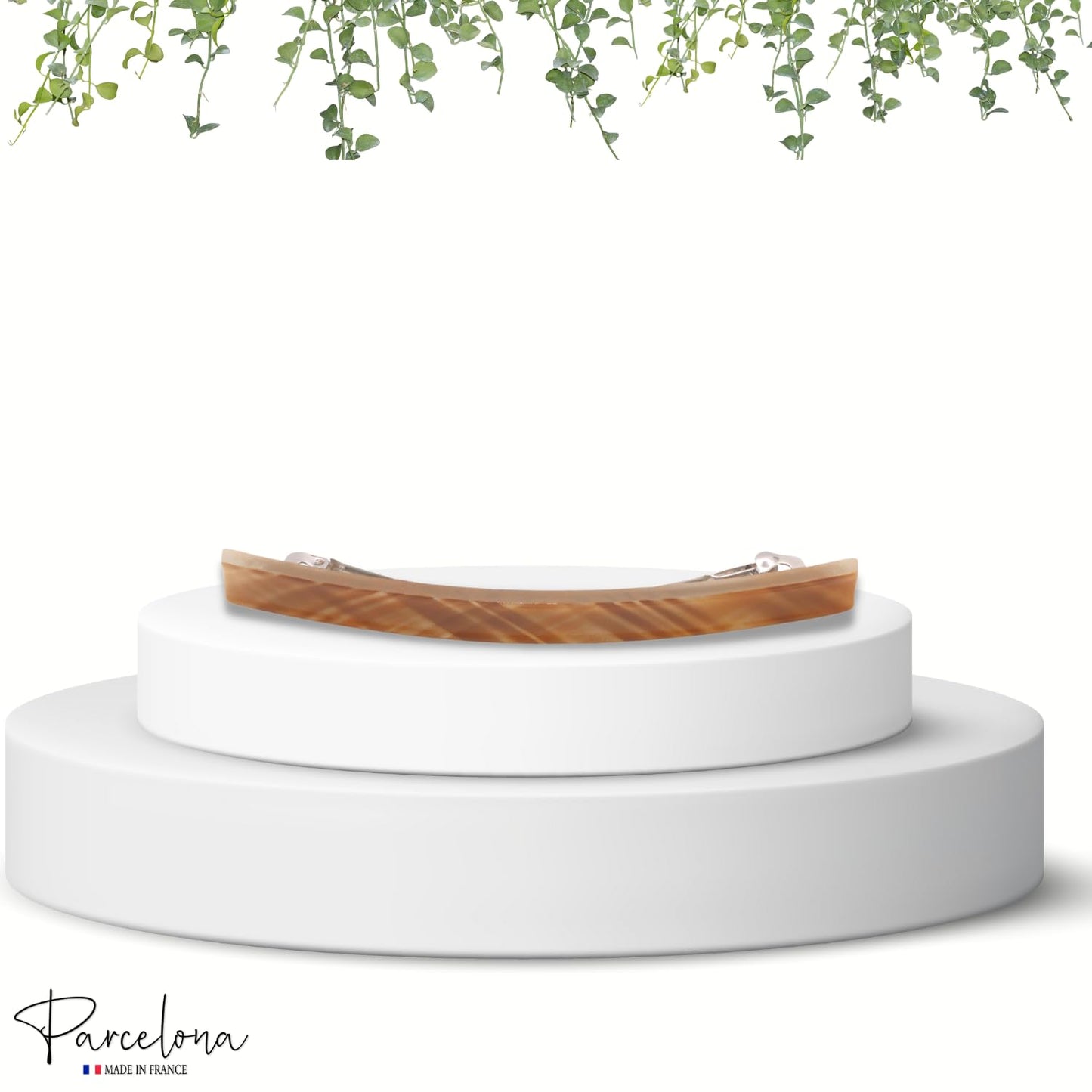 Parcelona French Long and Thin Large 4" Beige Brown Celluloid Automatic Hair Clip for Girls Strong Hold No Slip Grip Hair Claw Clips for Women, Made in France