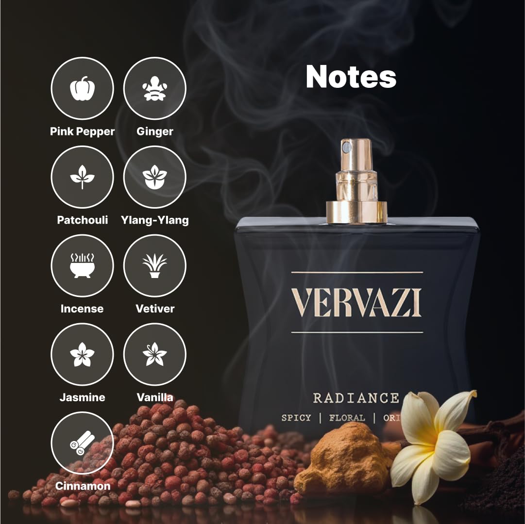 Radiance 50 ml Unisex Eau De Parfum, Spicy, Floral, Oriental Unisex Scent, 22% Concentration, 8+ Hours Lasting Perfume for Women & Men, Day & Night Wear, Includes Truth Perfume Tester