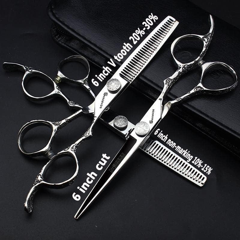 6/7/8 Inch Professional Hairdressing Scissors Barber Rose Pattern Hair Stylist Shears Styling Tool Japanese Stainless Steel Clippers (6-in four piece set)