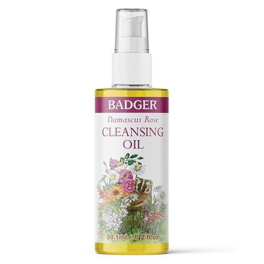 Badger Rose Face Cleansing Oil, Organic Facial Cleanser & Makeup Remover, Non-Greasy Moisturizing Skin Balancing Gentle Face Cleanser w/Pure Rose Oil, 2 fl oz Glass Bottle