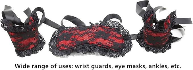 Soft Lace Eye Mask Party Ribbon Accessories, Eye Mask Comfortable Sleep Mask Can Be Adjusted to Shading Eyes, Travel,Home,Meditation,Shift Work (Rose Red)