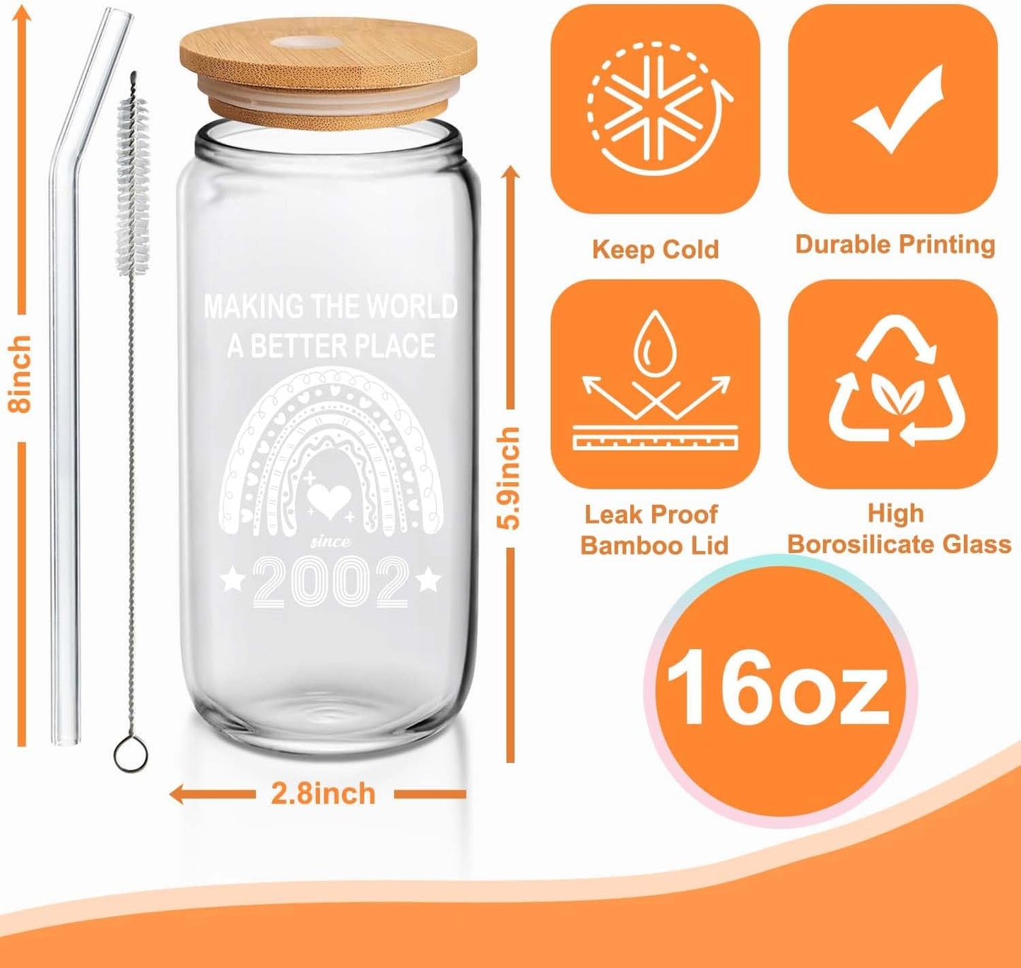 23rd Birthday Gifts for Women 23rd Birthday Decorations for Her 23 Year Old Birthday Cups Gift Ideas 2002 Birthday Present Gifts for 23 Year Old Woman Cute 16oz Can Glass