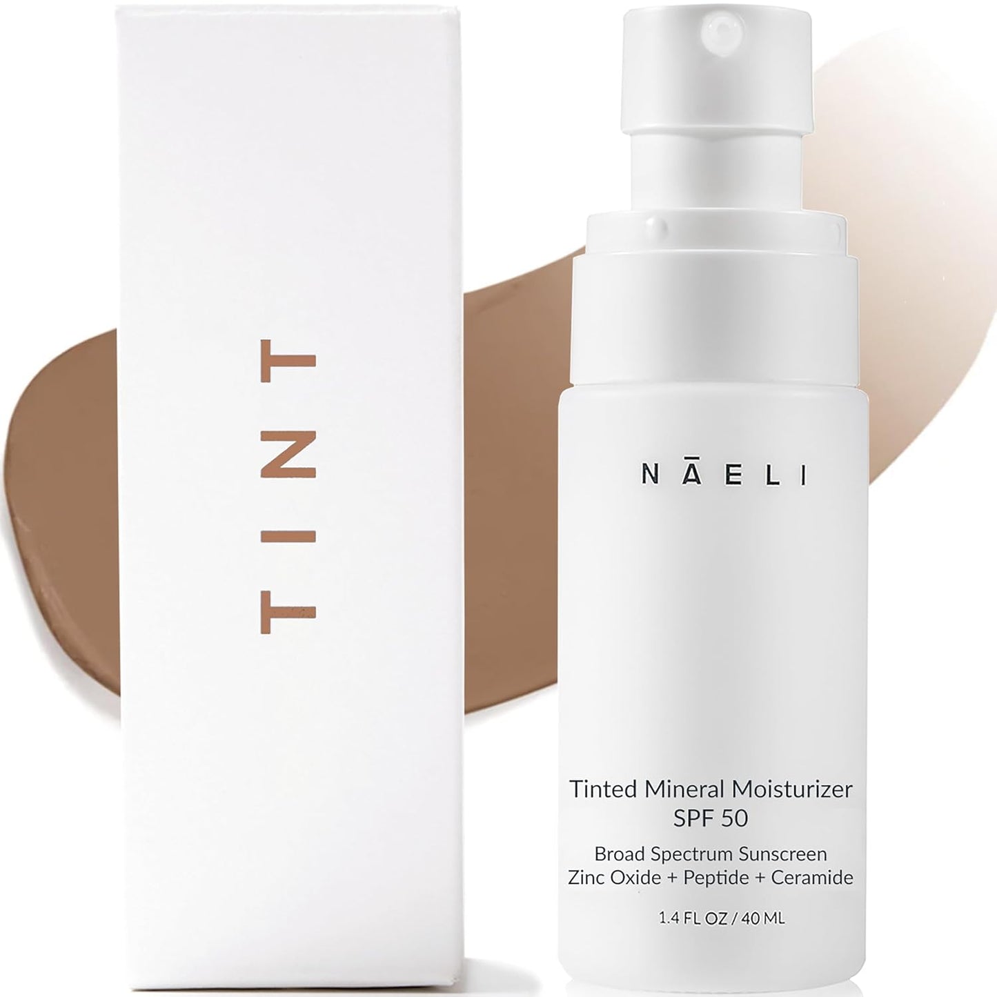 NAELI Anti Aging Tinted Moisturizer SPF 50, Mineral Sunscreen for Face with Zinc Oxide, Peptides & Ceramides, Natural Hydrating Dark Tint - 1.4 oz