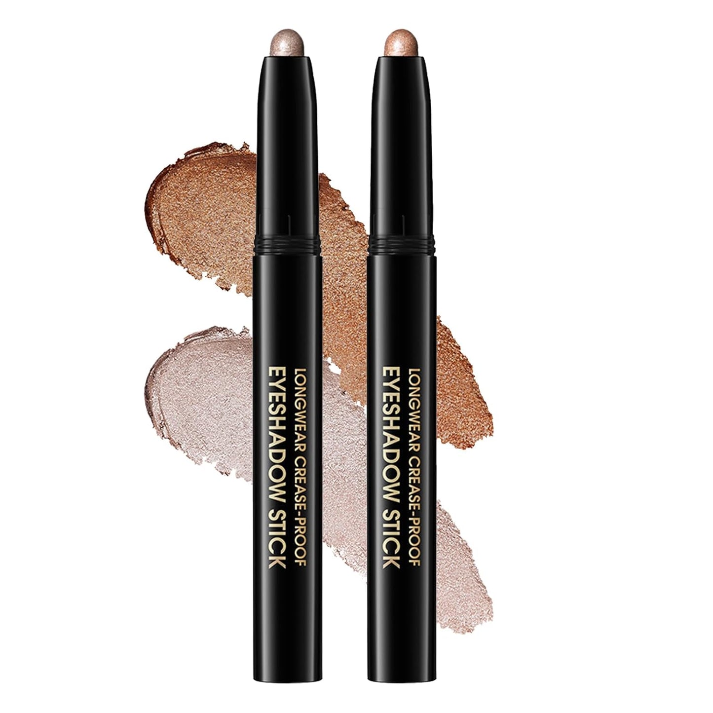 CHIFURE Eyeshadow Stick, Shimmer and Matte Cream Eye Shadow Brightener Sticks Eyeliner Pencil Crayon, Waterproof Long Lasting Eye Highlighter Stick Makeup,0.056 Oz(2PCS #1-Caramel+#9-Champagne)