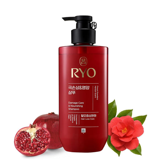 RYO Damage Care & Nourishing Shampoo with Korean Ginseng & Caffeine - Repair and Moisturizing, Anti Loss Care, Strengthening hair roots, 16 Fl Oz.