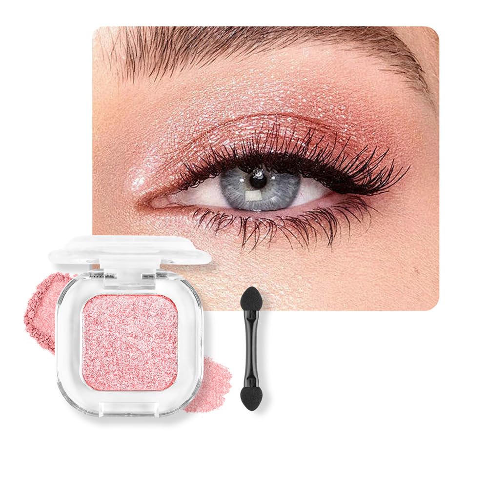 Pink Glitter Single Eyeshadow Makeup Powder Palette，High Pigment Blendable Formula Eye Make-up for Women，Neutral Eye Shadow，sombras para ojos，Longwear Waterproof，Vegan & Cruelty-Free，Eyeshadow Gift