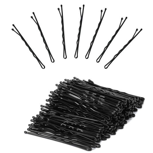 2.4 Inch Large Black Hair Bobby Pins Metal Clips Twisted Spiral Curved Ball Tips Non-slip Decorative Long Short Women Girls Nickel Free Hairdressing Wedding Accessories with Case 100 PCS