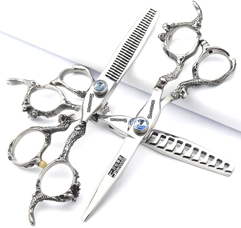 Professional Japanese Hair Scissors - 440C Stainless Steel/Rose Razor Edge (6-Inch, 3-Piece Set) with Gift Scissor Bag