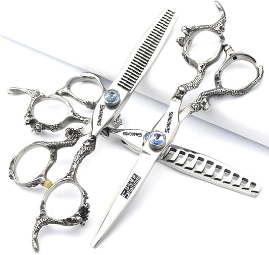 Professional Japanese Hair Scissors - 440C Stainless Steel/Rose Razor Edge (6-Inch, 3-Piece Set) with Gift Scissor Bag