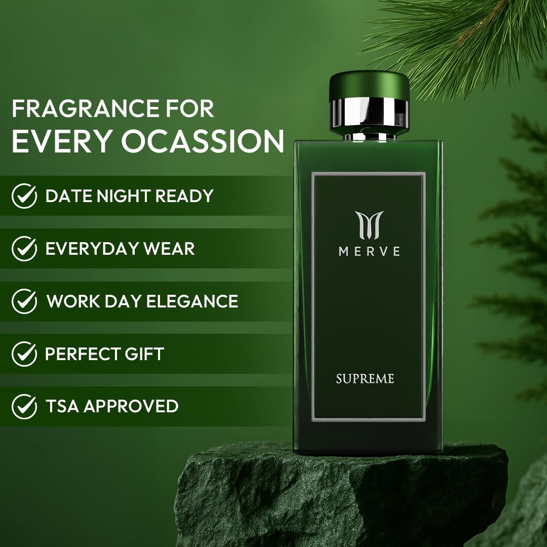 Merve Supreme Premium Long Lasting Fragrance Luxury Scent For Men | Aromatic, Amber, Musk | Perfumes For Men | 3.4 Ounces