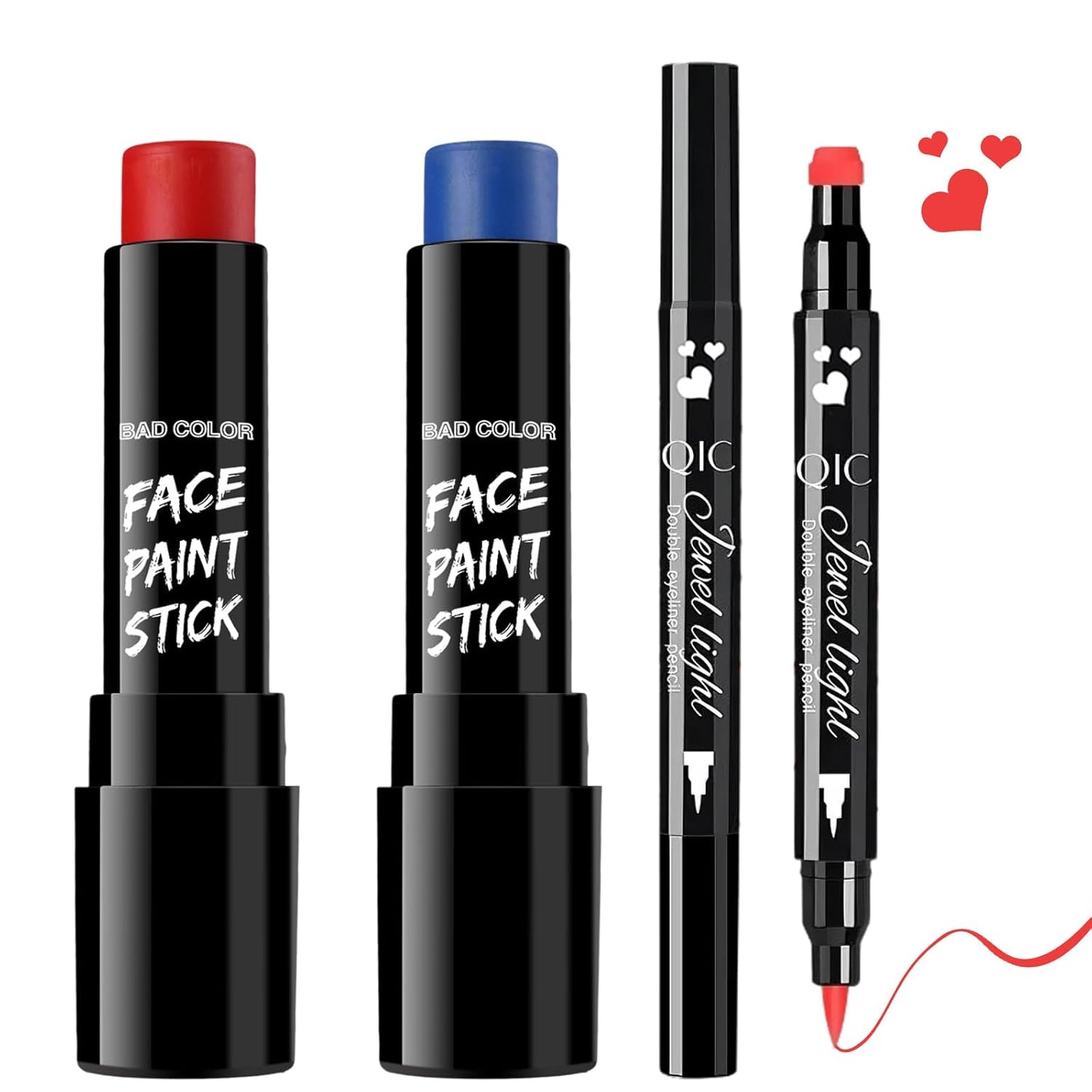 BAD COLOR 3PCS Red Blue Face Body Paint Stick Makeup for Harley/Joker SFX Cosplay & Dress Up, Red Liquid Eyeliner Stamp Pen for Clown Costume Cosplay