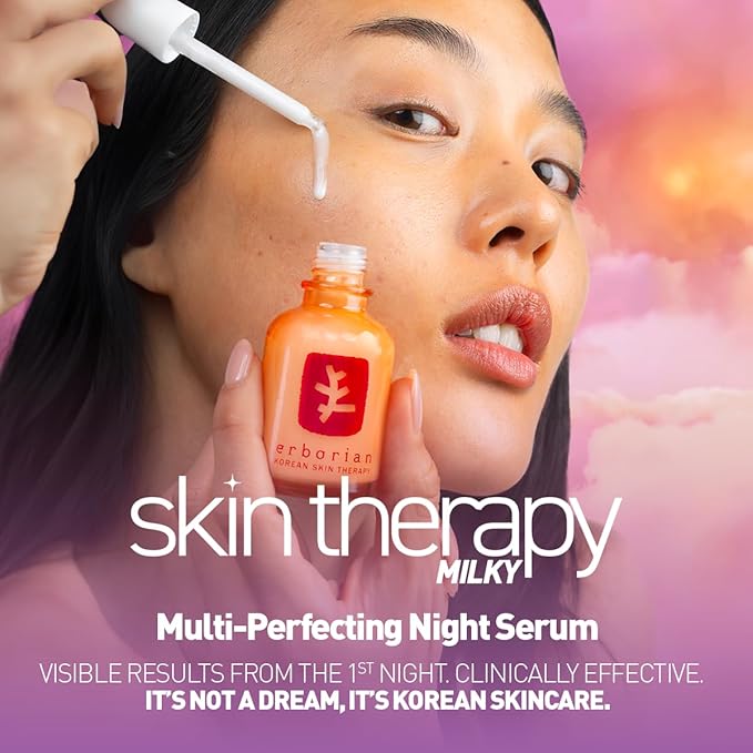 Erborian Multi-Perfecting Milky Night Serum, Skin Therapy, for Wrinkles & Fine Lines, Texture, Evenness, Visible Results after 1st Night - Hydrating with 10% PHA, Hyaluronic Acid- Korean Skincare