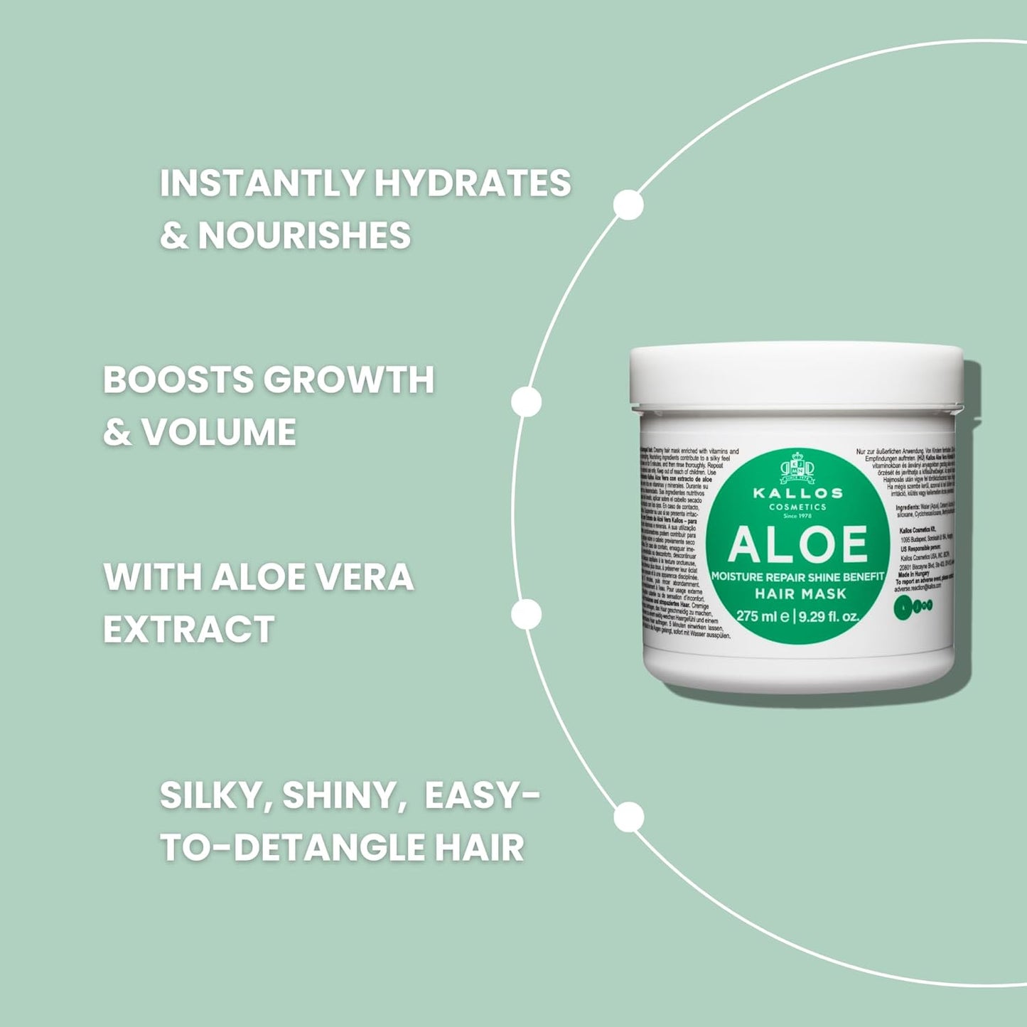 Kallos KJMN Aloe Moisture Repair Shine Hair Mask with Aloe Vera Extract & Vitamins 275 ml - 9,29 Fl Oz