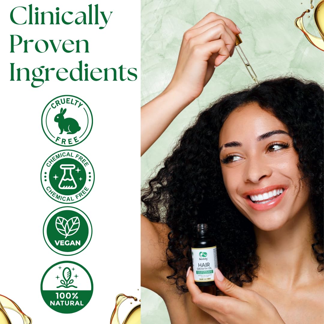 Seddy Rosemary Mint Hair Growth Oil – Caffeine, Rosemary, Castor, Biotin, Peppermint, Argan & Jojoba | Hair Growth Oil & Scalp Treatment for Thicker, Fuller, Healthier Hair -3.4 Fl. Oz