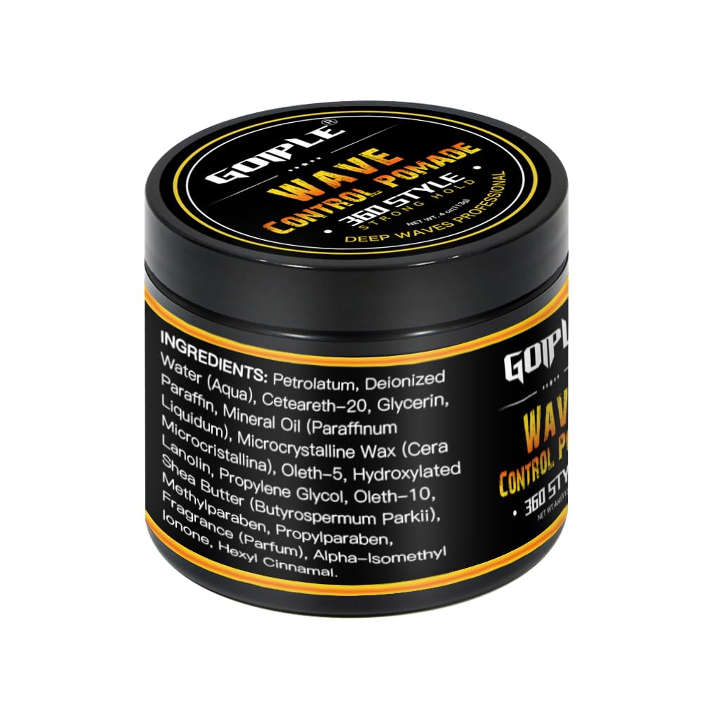 Natural Wave Pomade for Men Strong Hold, Easy Wash 360 Training Hair Cream, Grease Promotes Layered Waves, Moisture, Control and Silky Shine (with Travel Size)