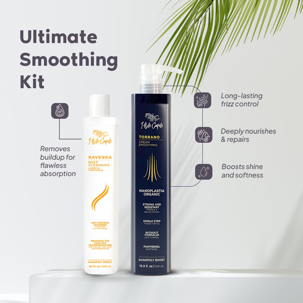 I Belli Capelli Torrano Keratin Hair Treatment Straightening in 1 Step, Formaldehyde Free-Nanoplastia Para Alisar Cabello 16.9Fl.oz (500ml) + Deep Cleansing Shampoo 10.1 fl.oz (300ml)
