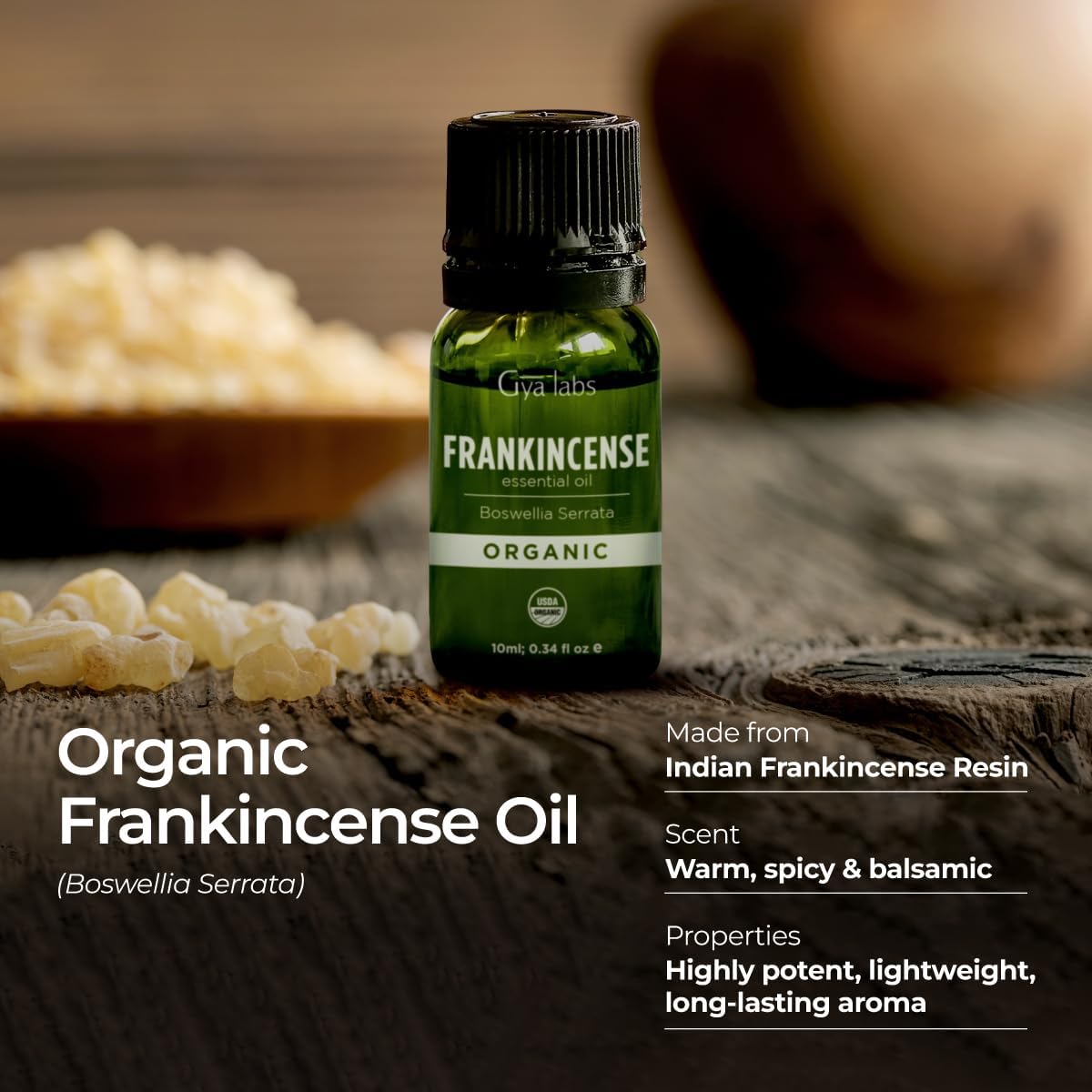 Gya Labs Organic Frankincense Essential Oil - 0.34 Fl Oz - for Skin, Hair, Diffuser, Aromatherapy, DIY Candle Making Scents