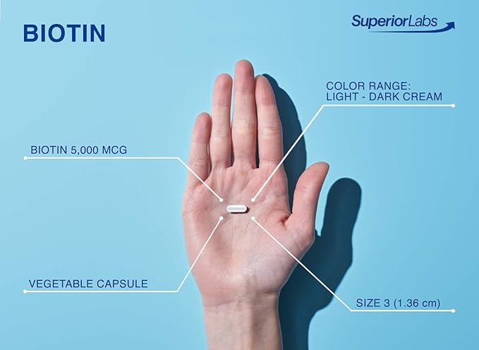 Superior Labs – Best Natural Biotin NonGMO Supplement – for Luscious Longer Hair and Lashes – Stronger Nails – Healthy Skin – Energy Booster – Healthy Weight - 5000 mcg, 120 Vegetable Caps